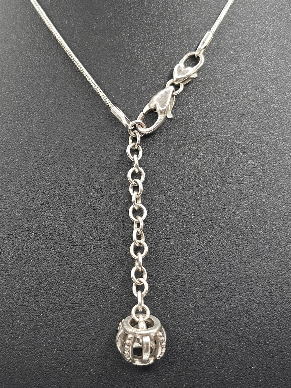 Brighton Silver Tone Snake Chain Necklace Heart Clasp w/B Charm 16-18